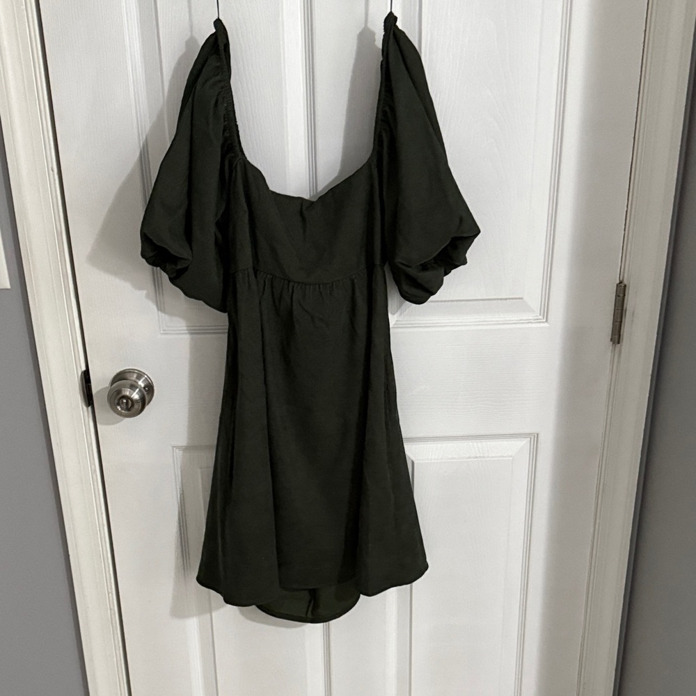 Olive Puff-Sleeve Mini Dress - Women's